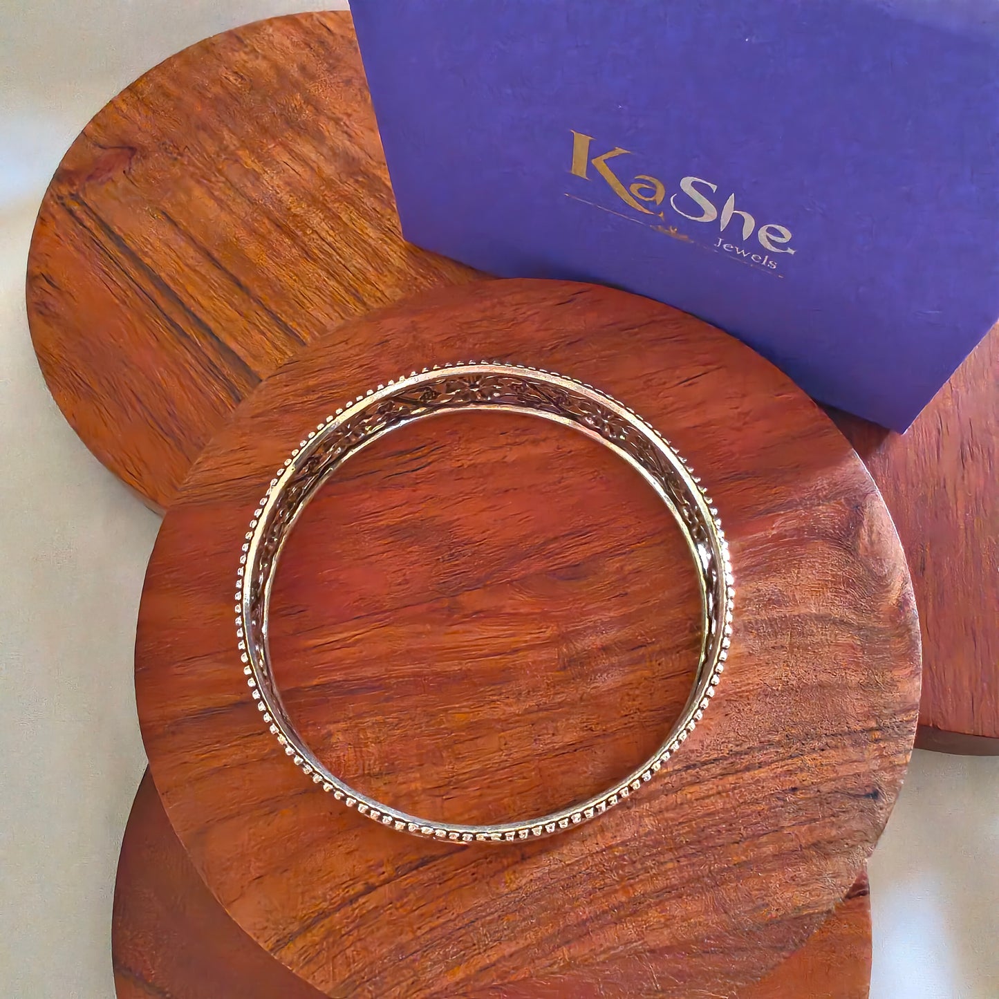 Silver Flower And Leaf Jaali Bangle, 2.6 Small
