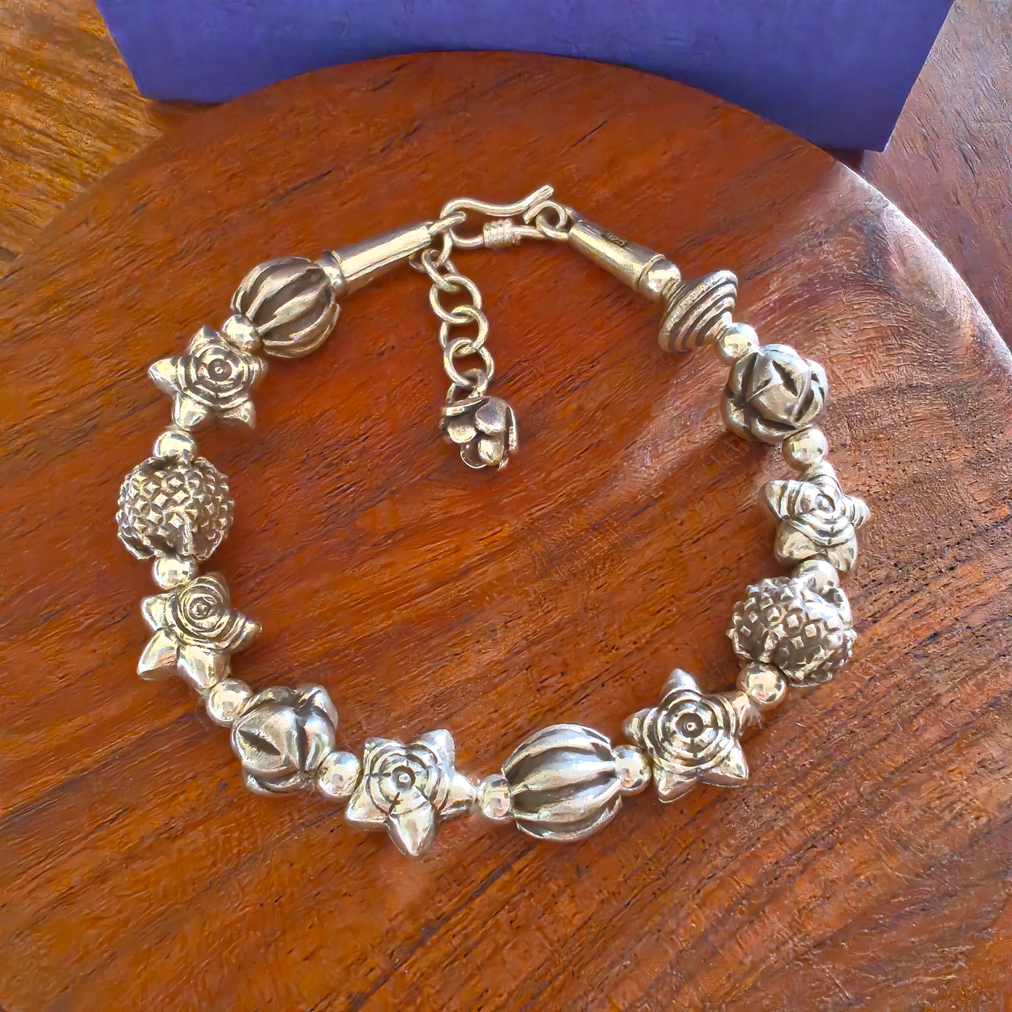 Exquisite Statement Loose Bracelet With Textured Balls Stars Charms