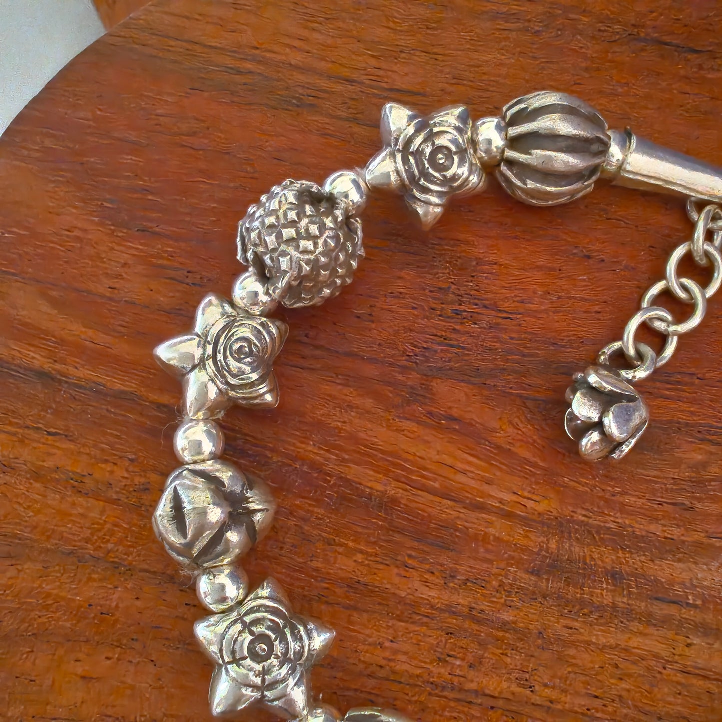 Exquisite Statement Loose Bracelet With Textured Balls Stars Charms