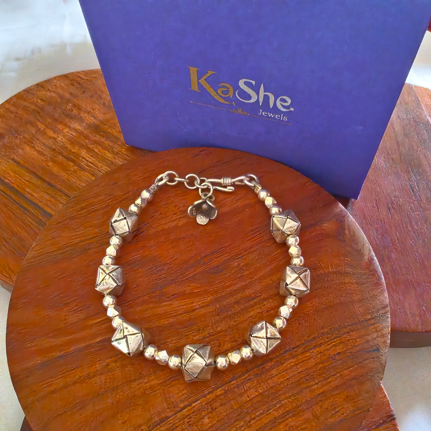Exquisite Statement Loose Bracelet With Cube Balls Beads And Flower Charm