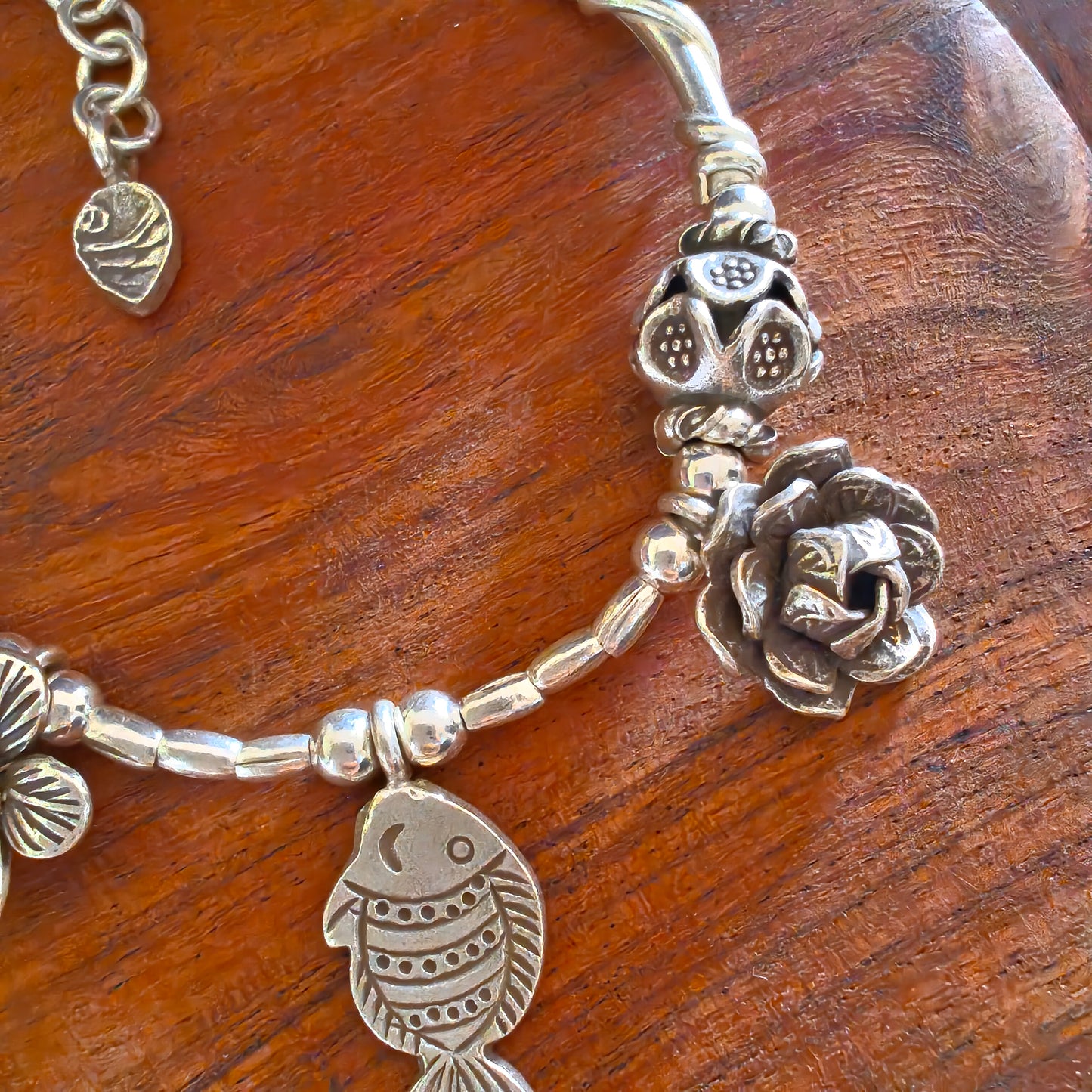Exquisite Statement Loose Bracelet With Fish And Flower Charm