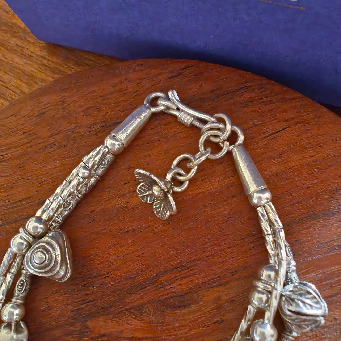 Exquisite Statement Loose Bracelet With Elephant Flower Balls Charms Three Layer