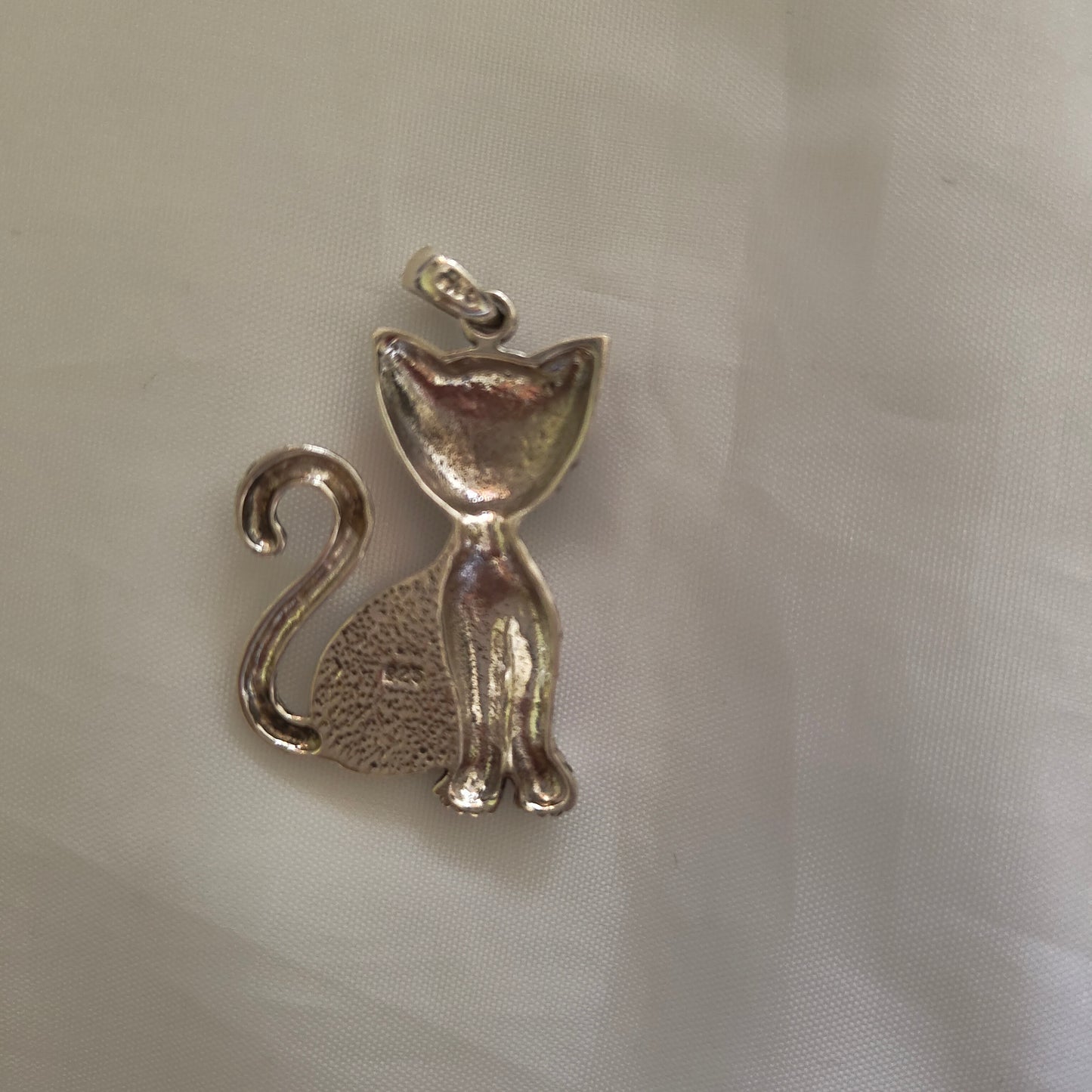 925 Vintage Intricate Silver Mother Of Pearl Cat Pendant