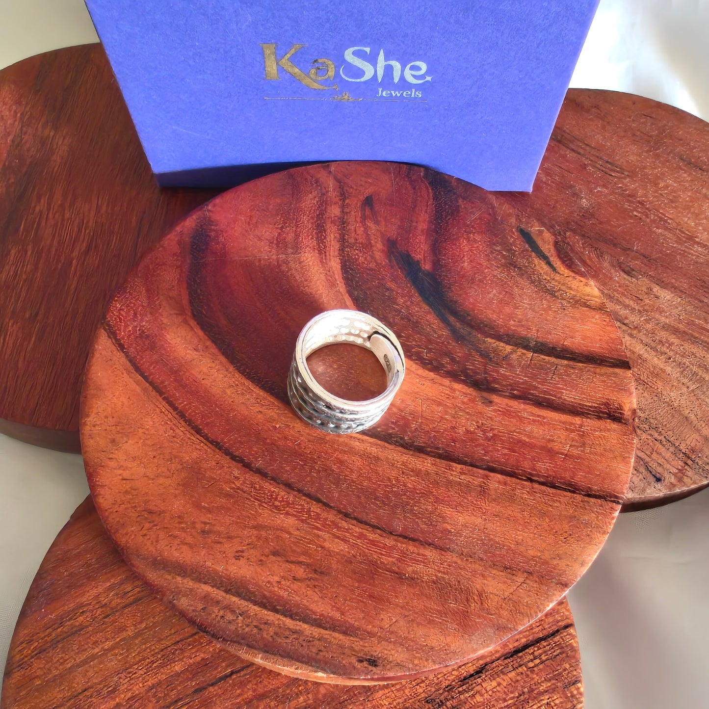 Boho Four Lines Textured And Dotted Sterling Silver Ring