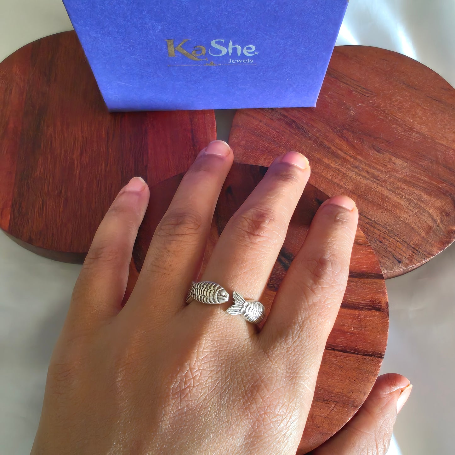 Boho Vintage Sleek Double Fish Sterling Silver Ring