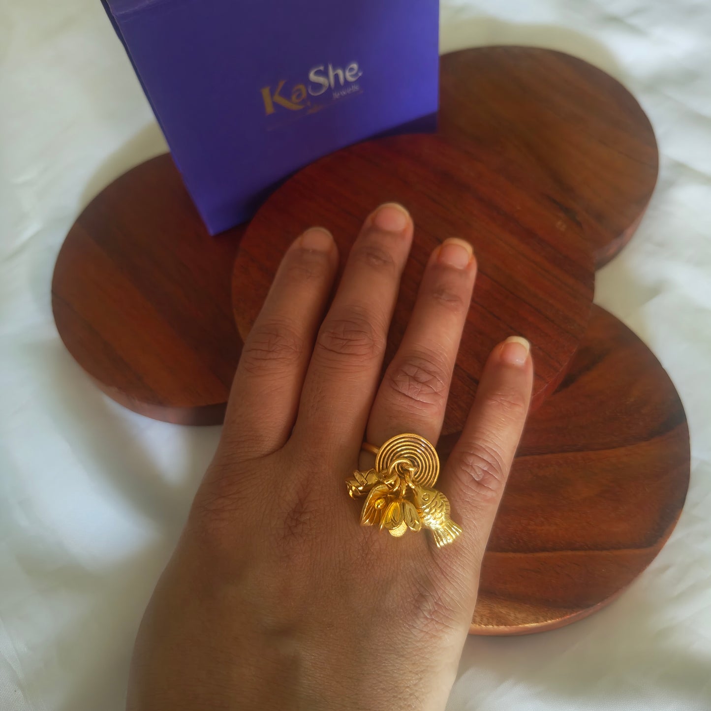 925 Silver Pure Charms Ring With Fish Flower Rose And Leaf Adjustable Circle of Life Ring With Gold Polish