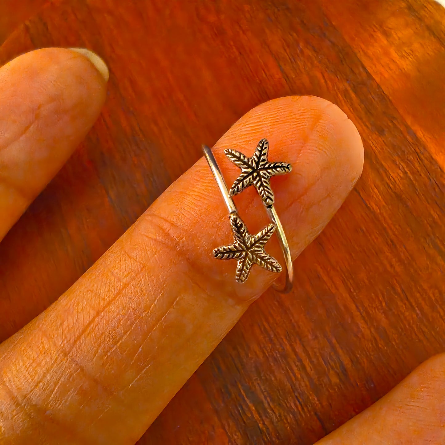 925 Silver Textured Double Star Dainty Ring (size 8)