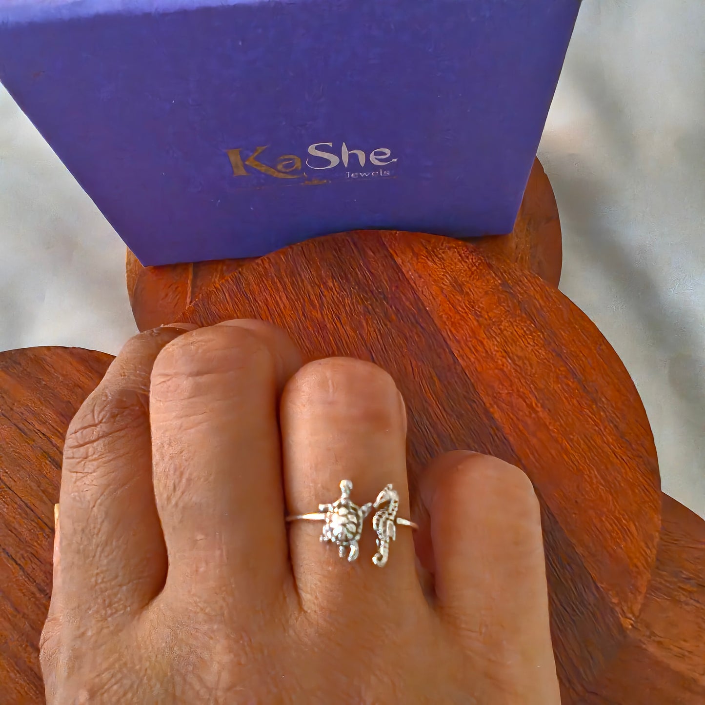 925 Silver Sea Turtle Kachua Tortoise And Seahorse Dainty Ring With Texture (size 7)