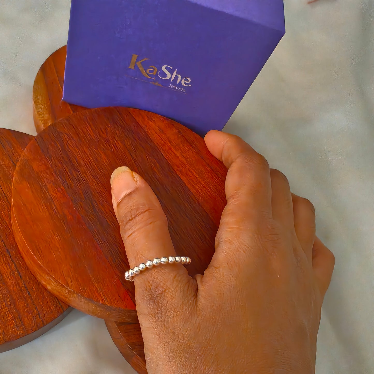 925 Silver Beads Stacking Stretchable Ring Unisex (size 10)