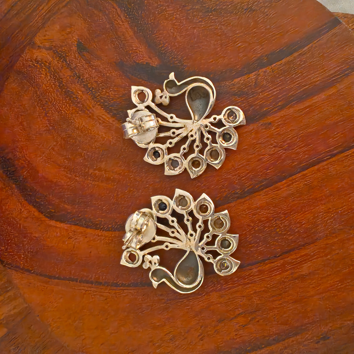 925 Silver Navratan Stones Peacock Exclusive Statement Pendant And Earrings Set