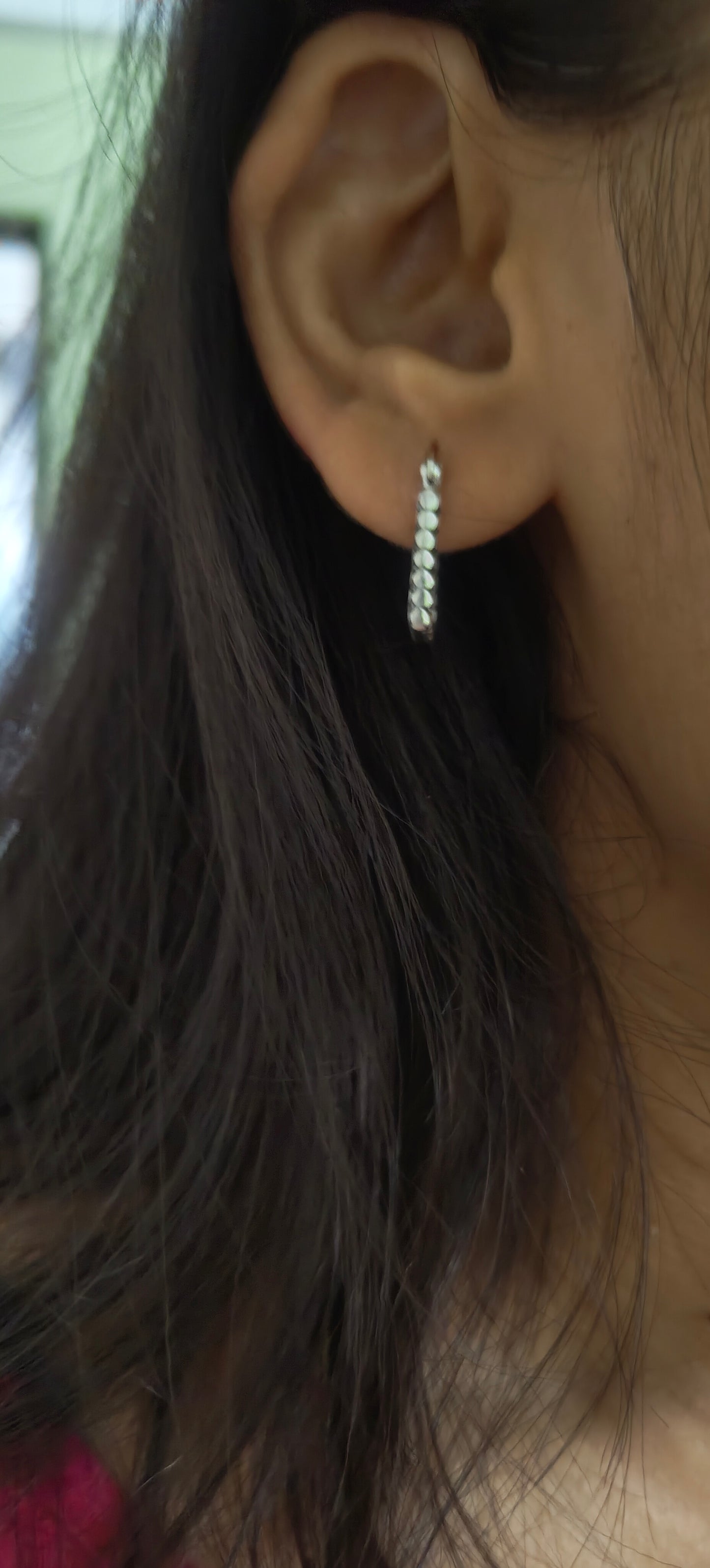 925 Silver Classic Textured Rectangle Baali Hoops Small Size