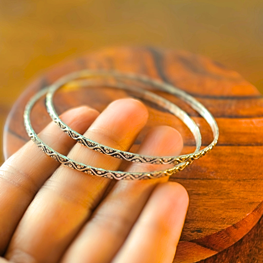 Silver Half Flower Wavy Thin Bangles Size 2-4 ( priced for a single pc)