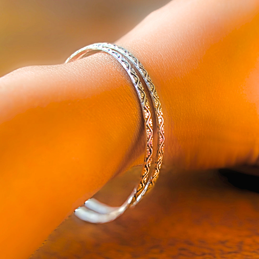Silver Half Flower Wavy Thin Bangles Size 2-6 (single pc)