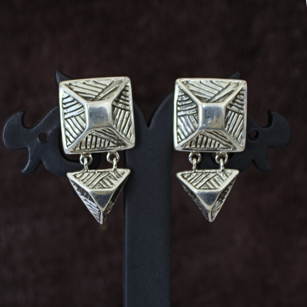 Tribal 925 Silver Square Stud WithTriangle Dangler