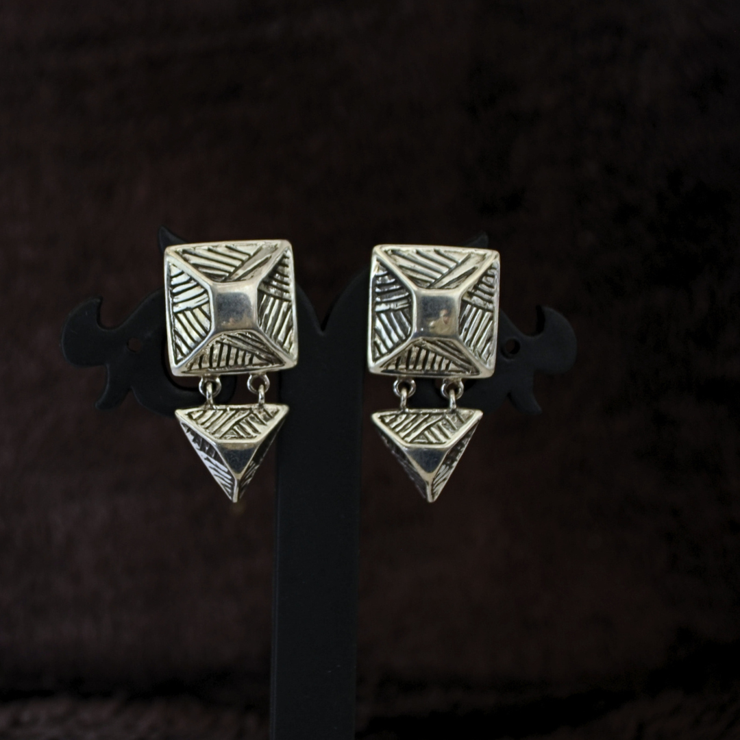 Tribal 925 Silver Square Stud WithTriangle Dangler