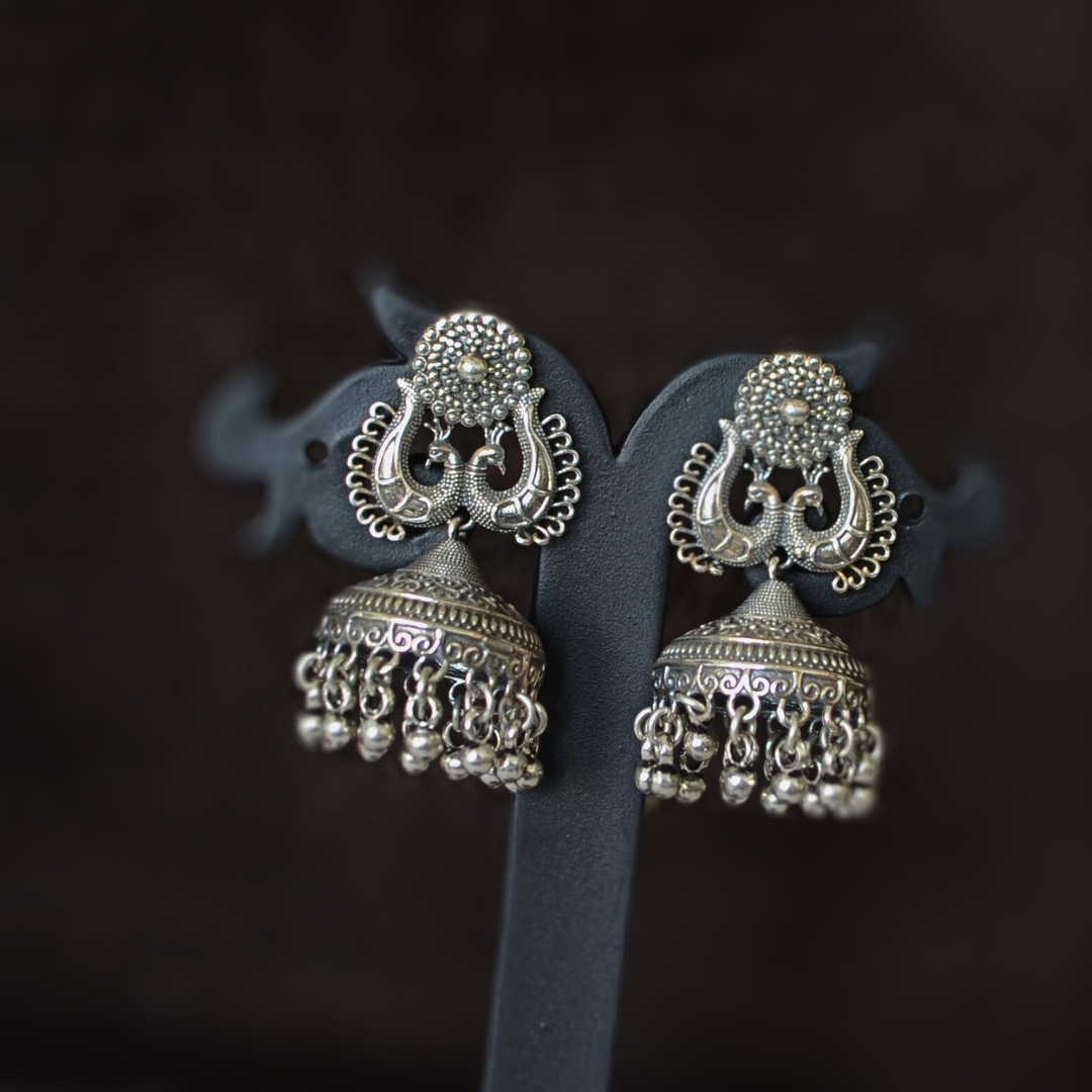 925 Silver Statement Peacock Floral Studs with Jhumka & Danglers