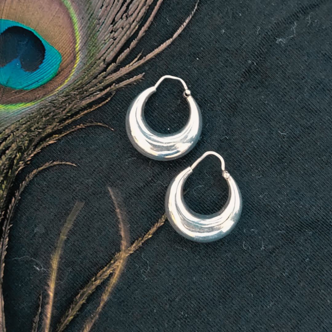Small 92.5 Silver Crescent Designer Hoop Plain