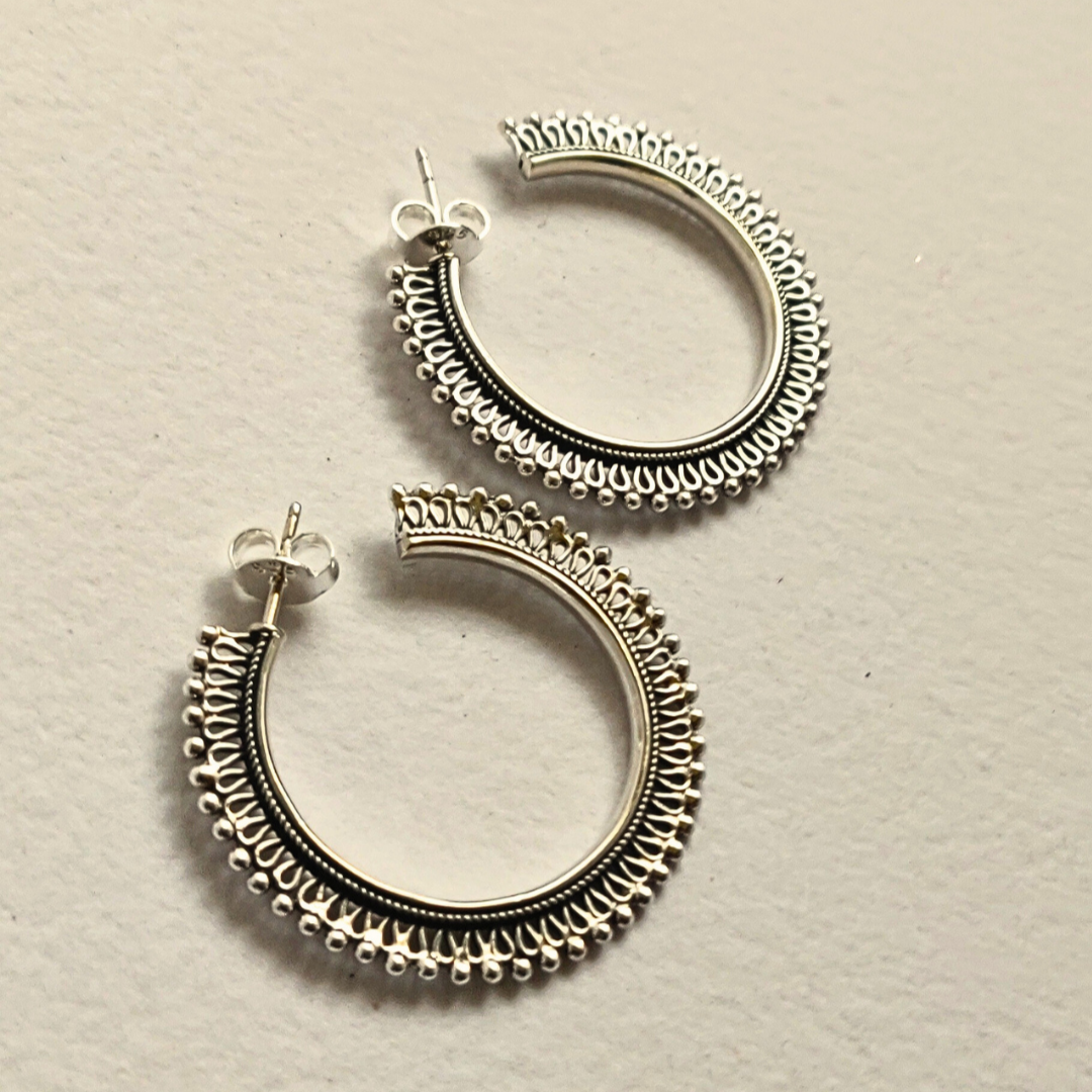 925 Silver Open Hoops Jali Bali Big