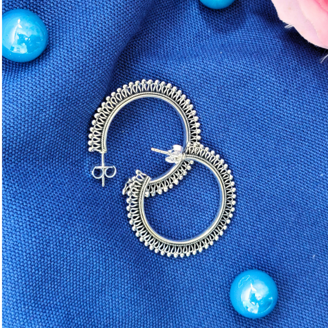 925 Silver Open Hoops Jali Bali Big