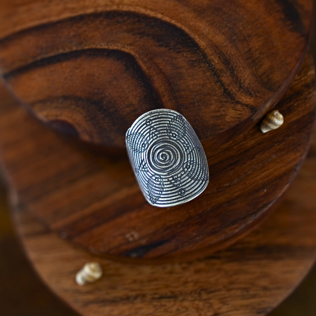 Feather and Rose Textured Statement Flat Ring