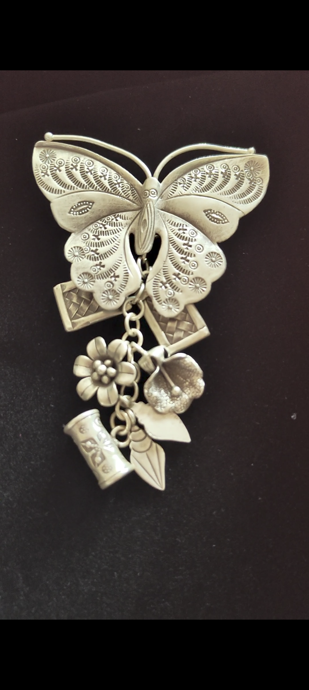 Vintage Modern Silver Butterfly Charms Pendant With Flower etc Danglers
