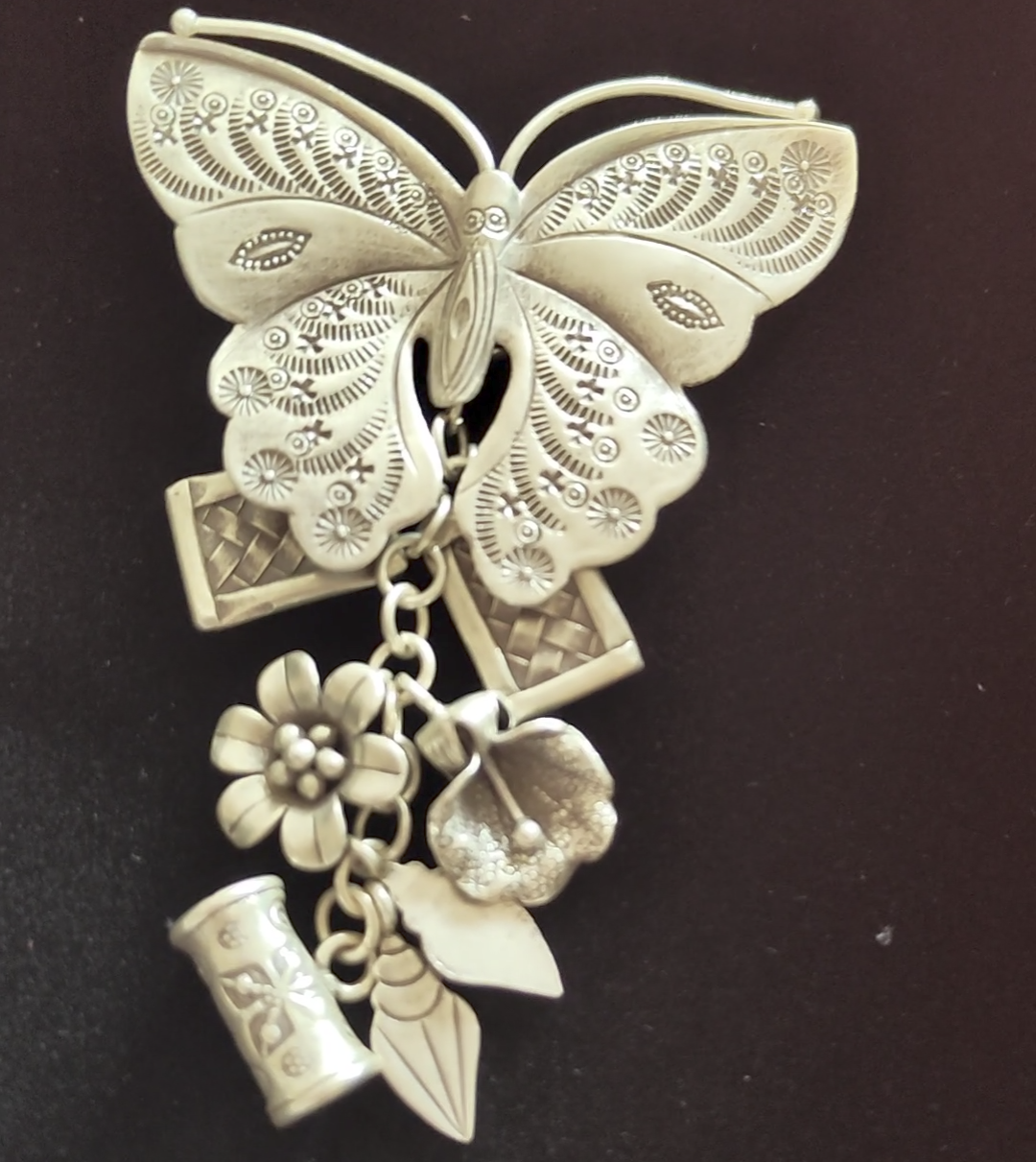 Vintage Modern Silver Butterfly Charms Pendant With Flower etc Danglers