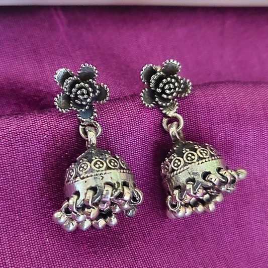 Everyday Wear 925 Silver Rose Stud Jhumka