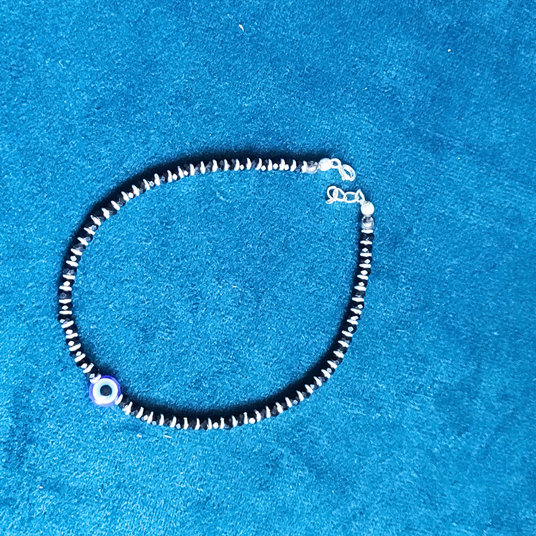 Nazariya Evil Eye Women Anklet With Black Beads 9 Inches