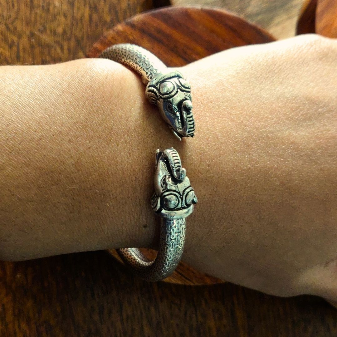 Silver Intricate Textured Elephant Kada Bangle