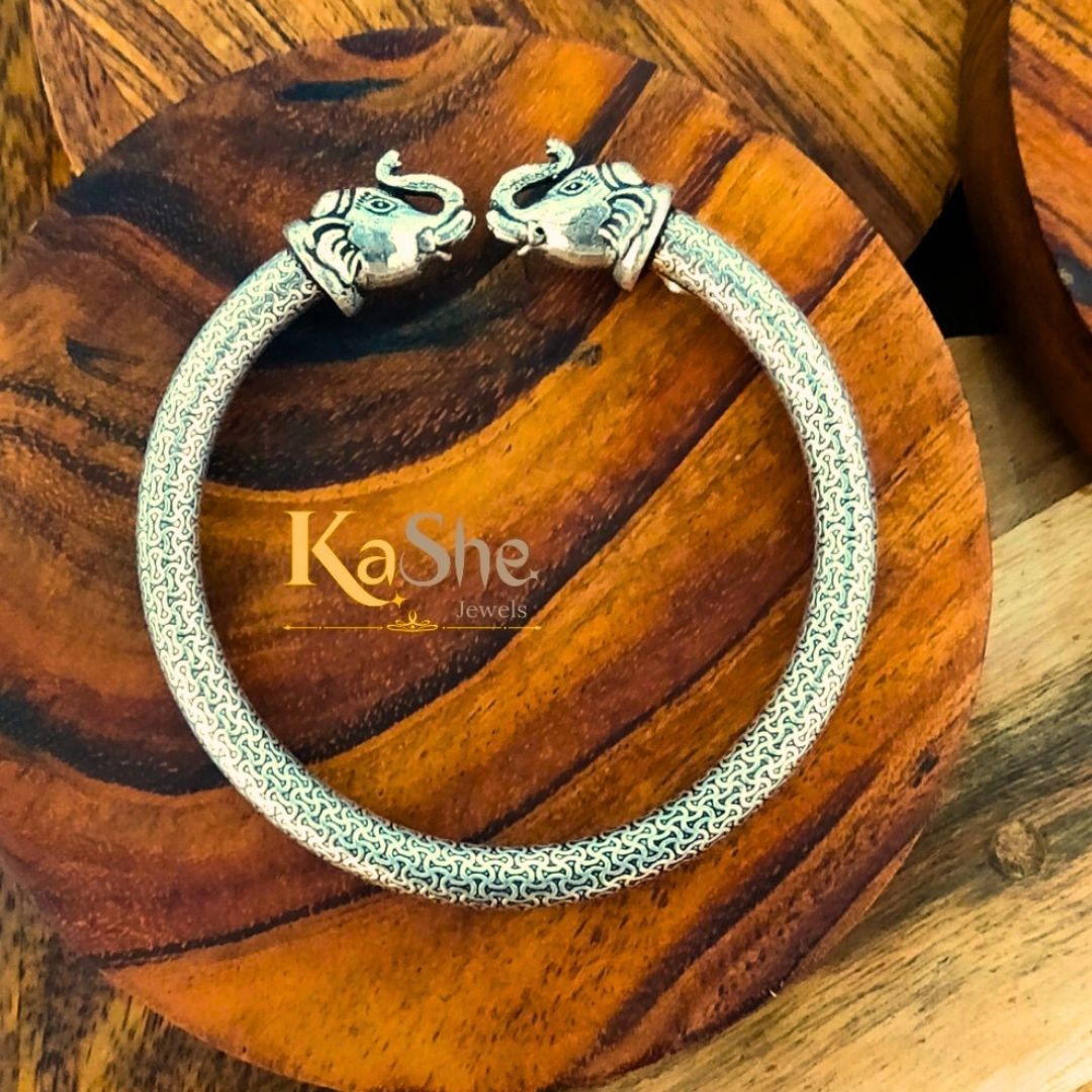 Silver Intricate Textured Elephant Kada Bangle