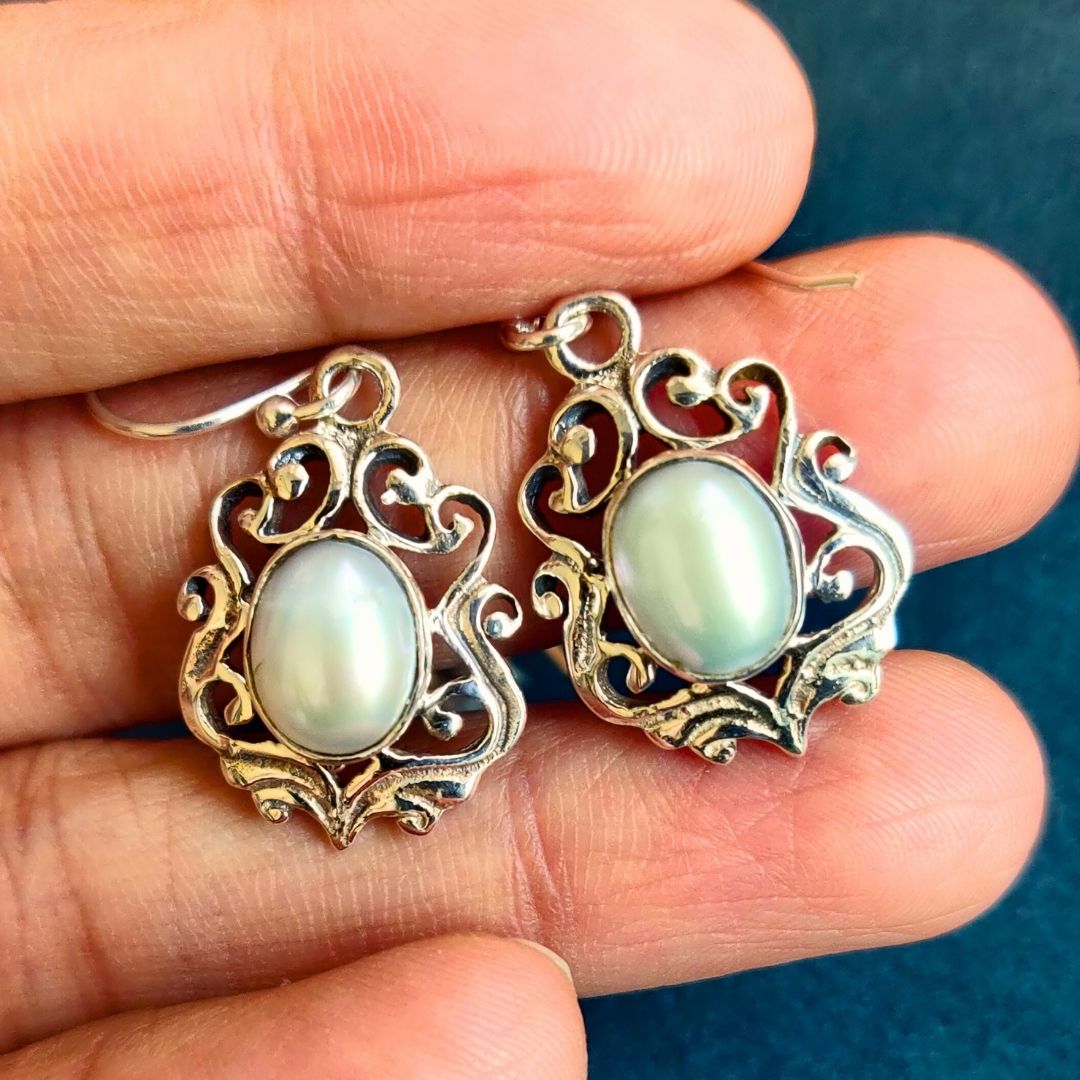 925 Silver Filigree Pearl With Hooks