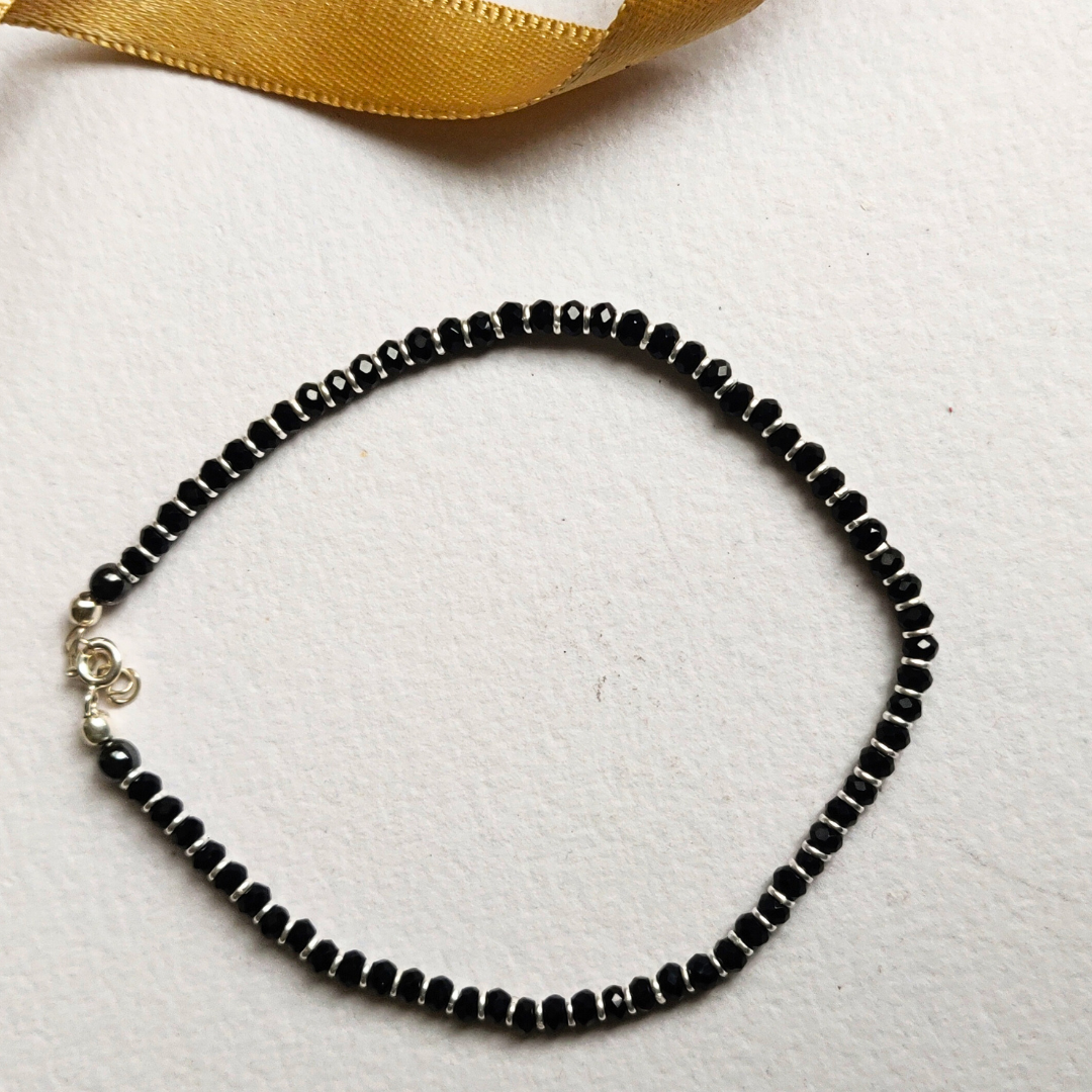 Women Anklet With Black Beads 9 inches