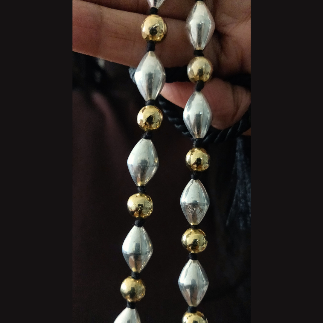 Dholki Dual Tone Neckpiece with Gold Polish Balls With Black Dori