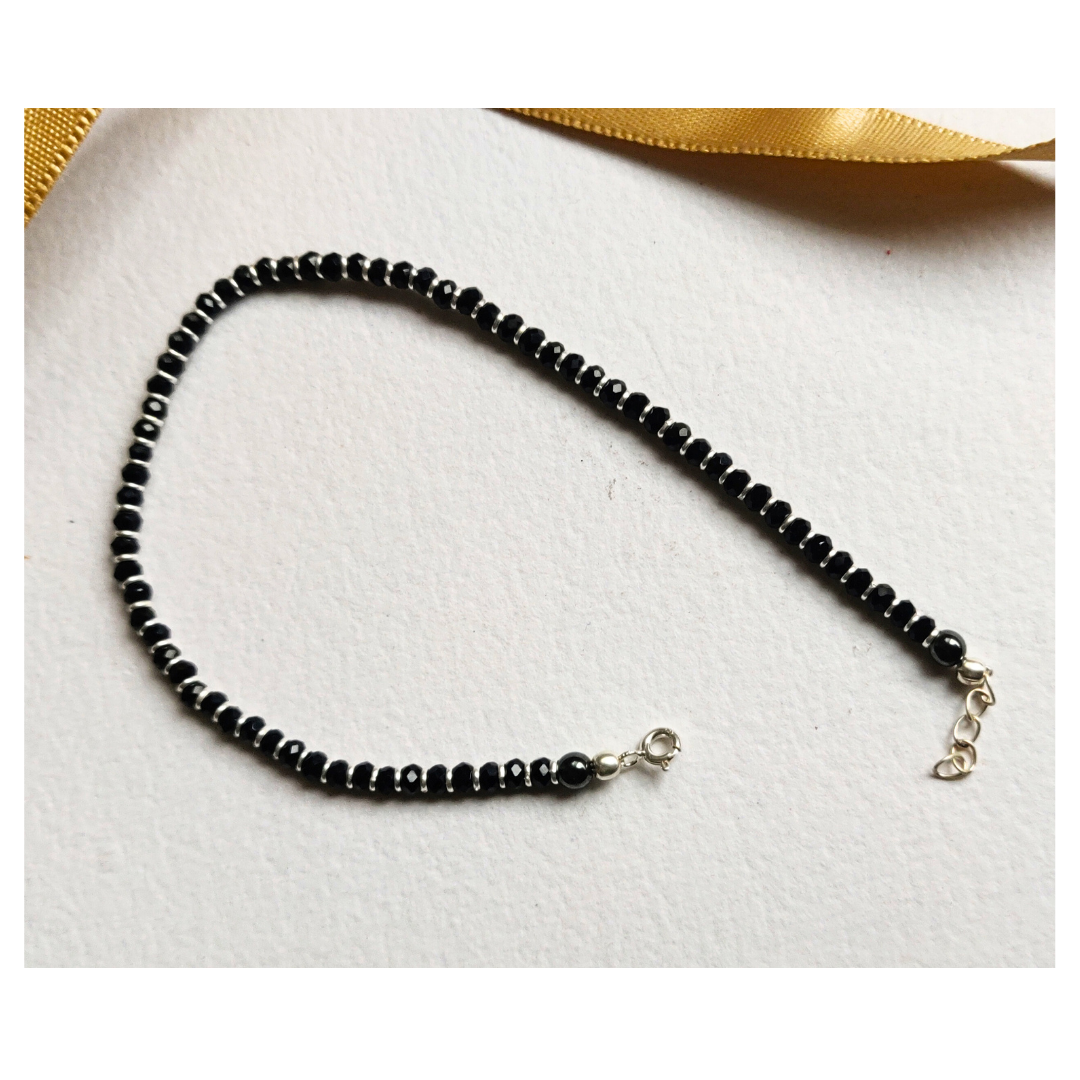 Women Anklet With Black Beads 9 inches