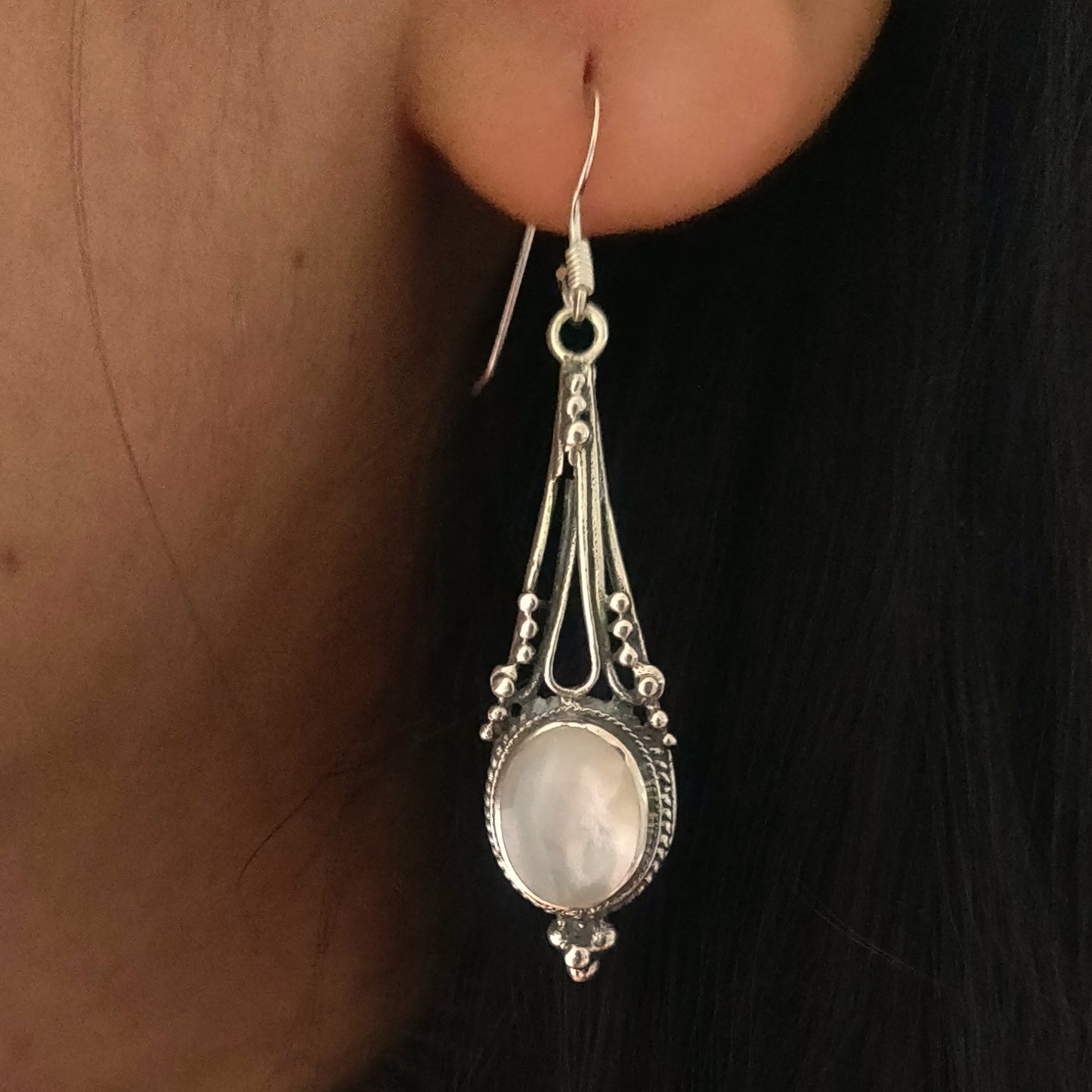 Classic Long Oval Mother Of Pearl Earrings With Hooks