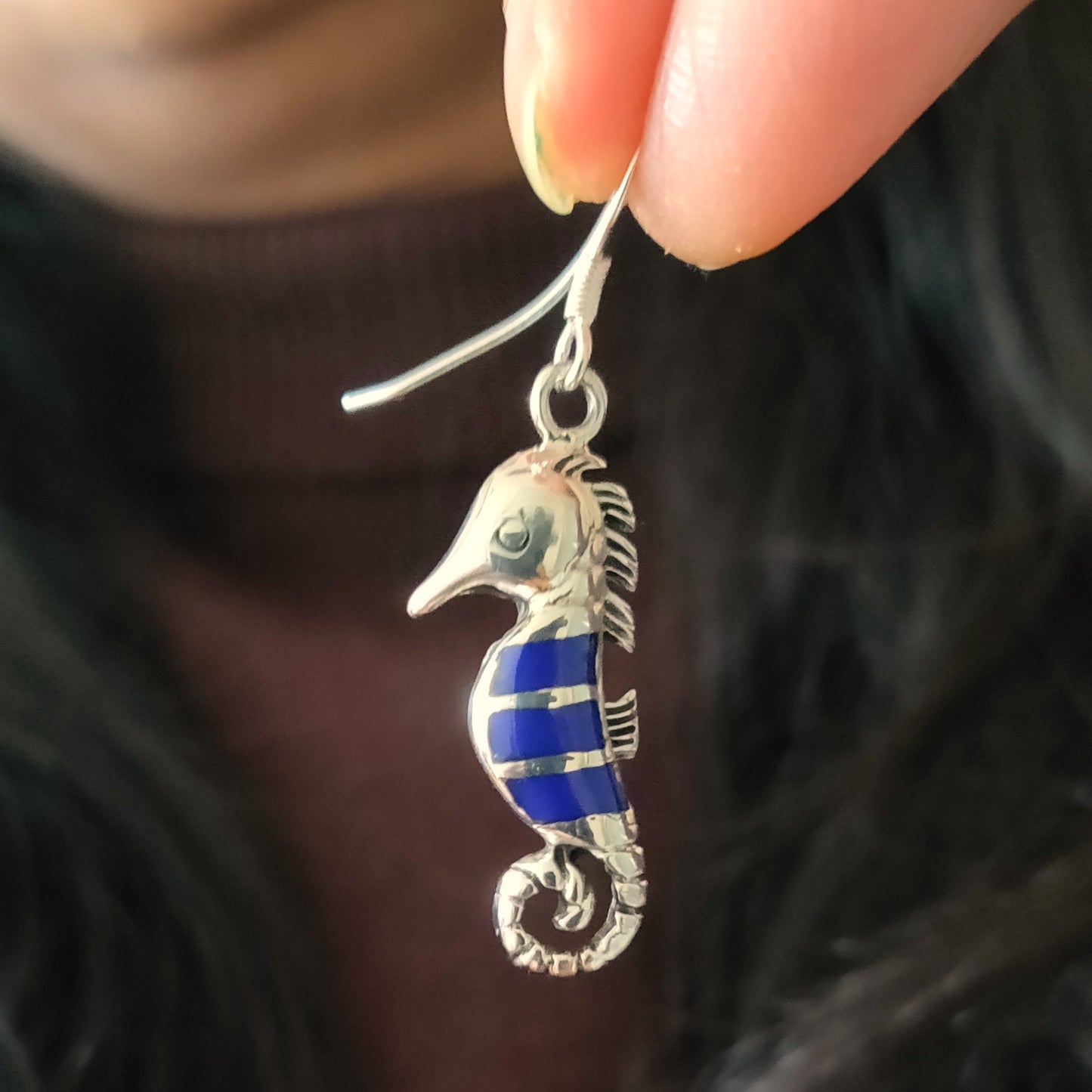 Sea Horse Mother Of Pearl Earrings With Hooks