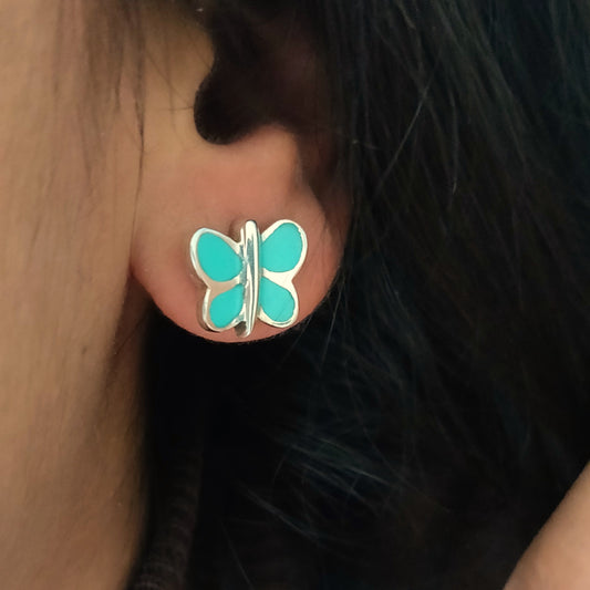 Dainty Turquoise Blue Enamel Butterfly Stud Earrings