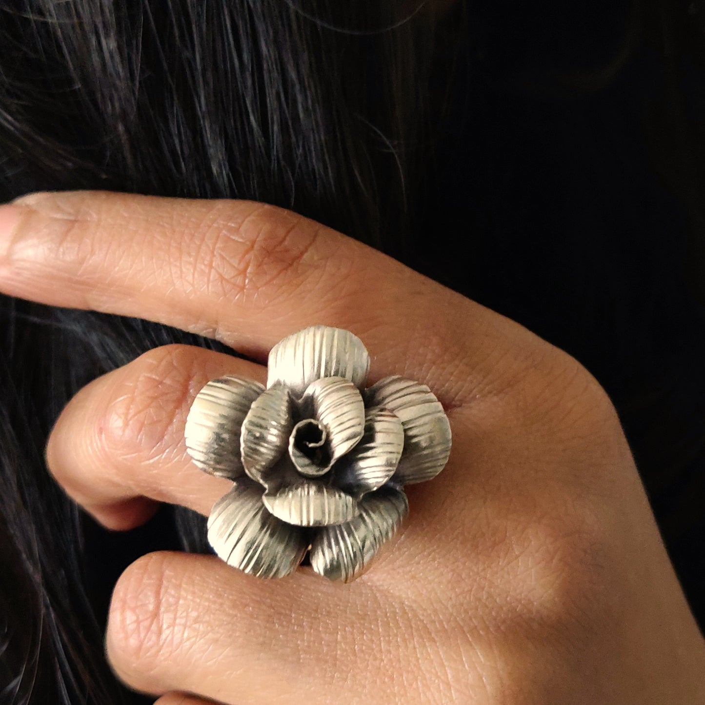 Statement 3D Rose Ring With Texture