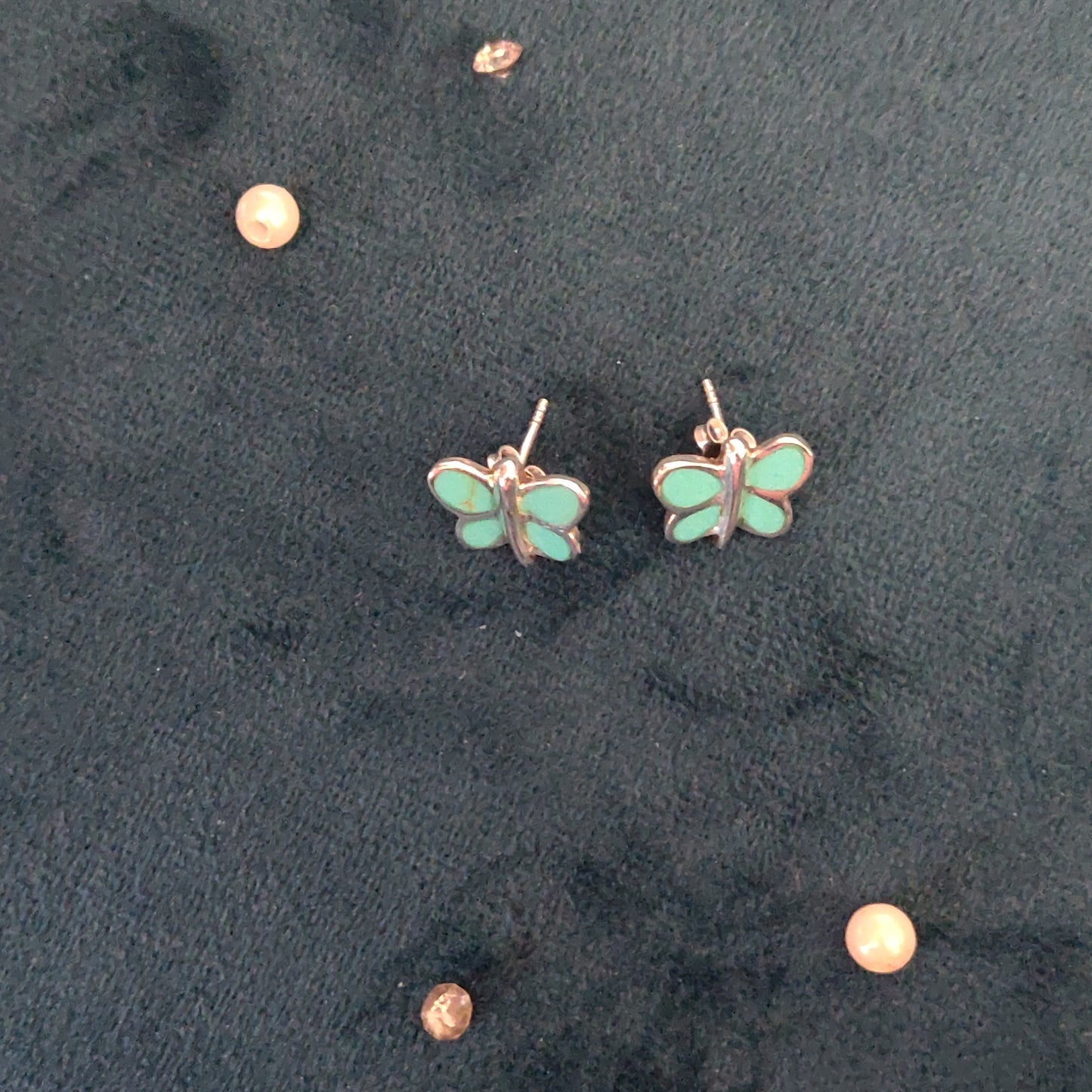 Dainty Turquoise Blue Enamel Butterfly Stud Earrings