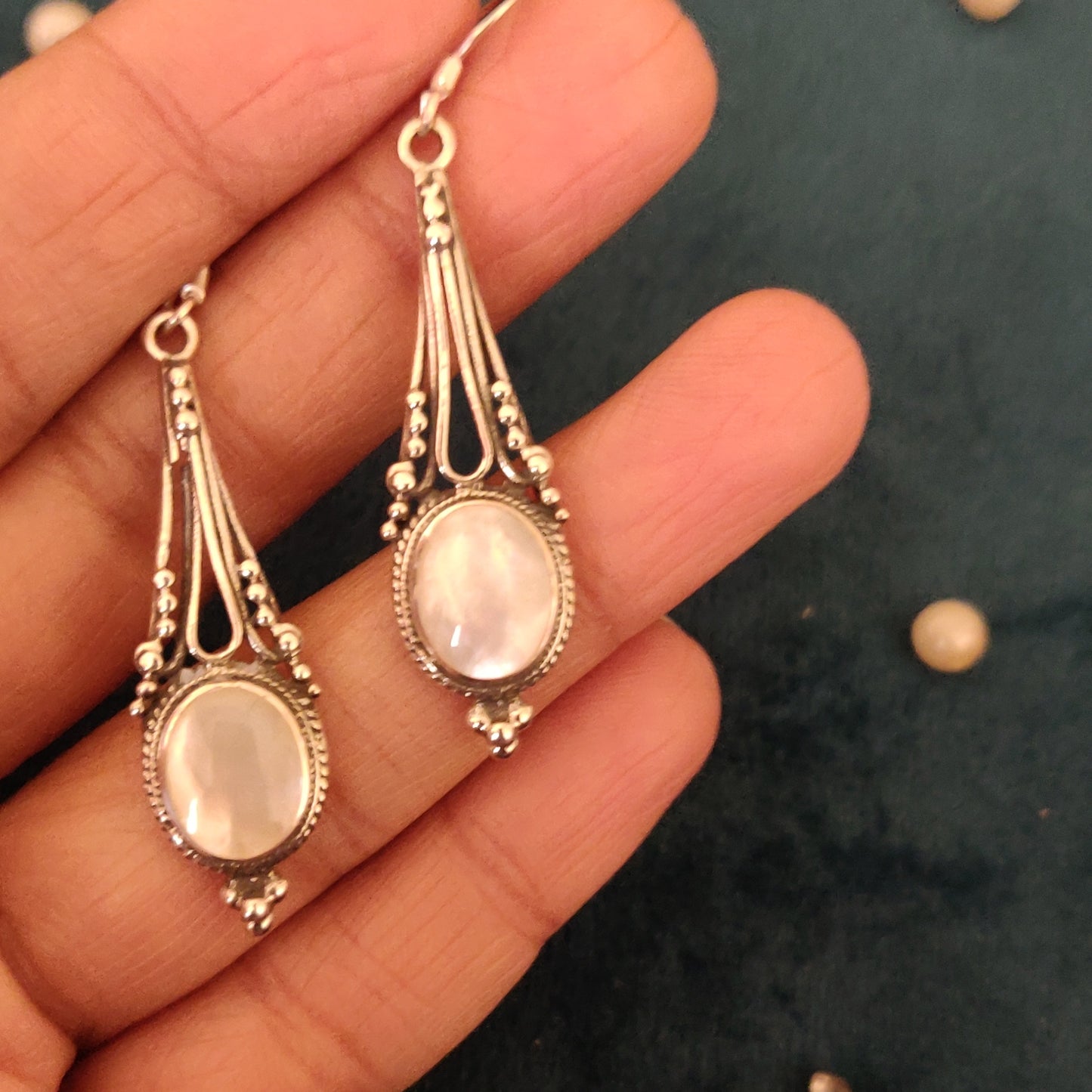 Classic Long Oval Mother Of Pearl Earrings With Hooks