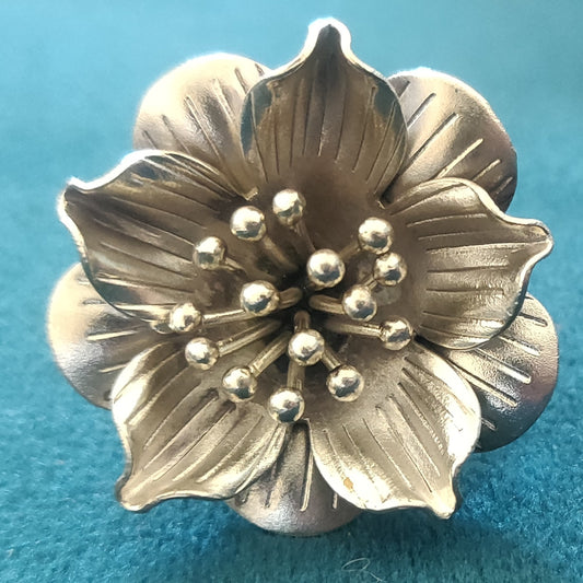 Statement 3D Hibiscus Floral Ring with Texture