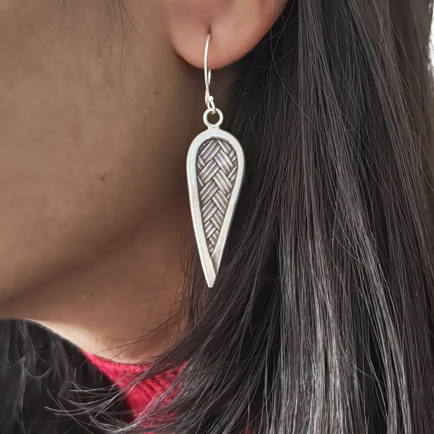 925 Silver Weaving Textured Boho Leaf Earrings With Hooks