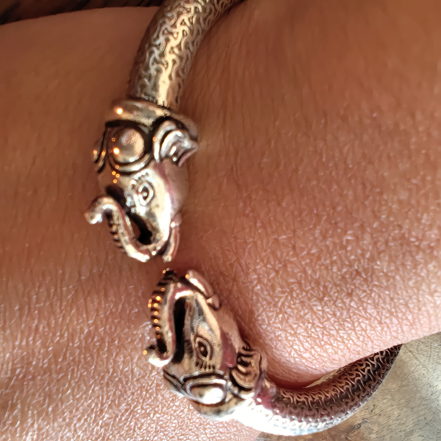 Silver Intricate Textured Elephant Kada Bangle