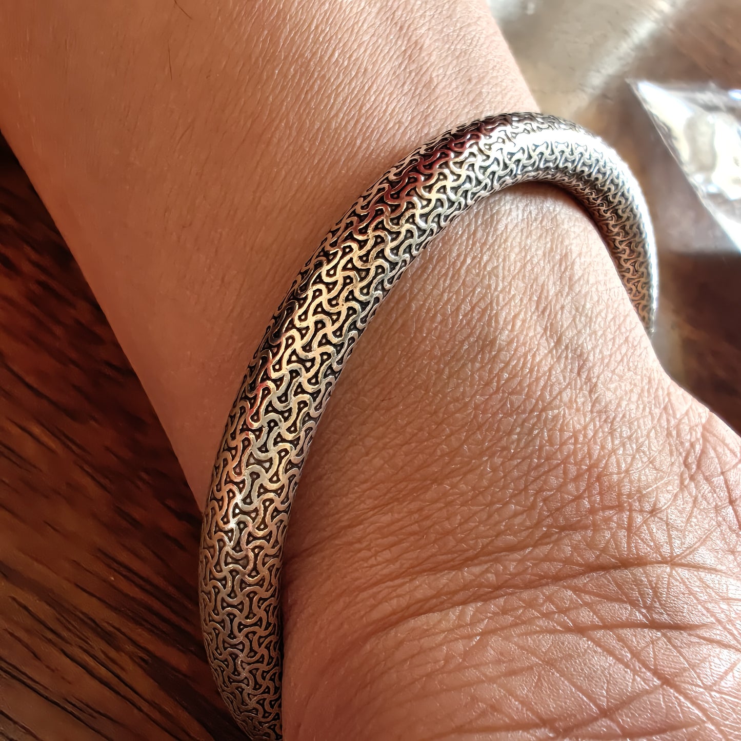 Silver Intricate Textured Elephant Kada Bangle