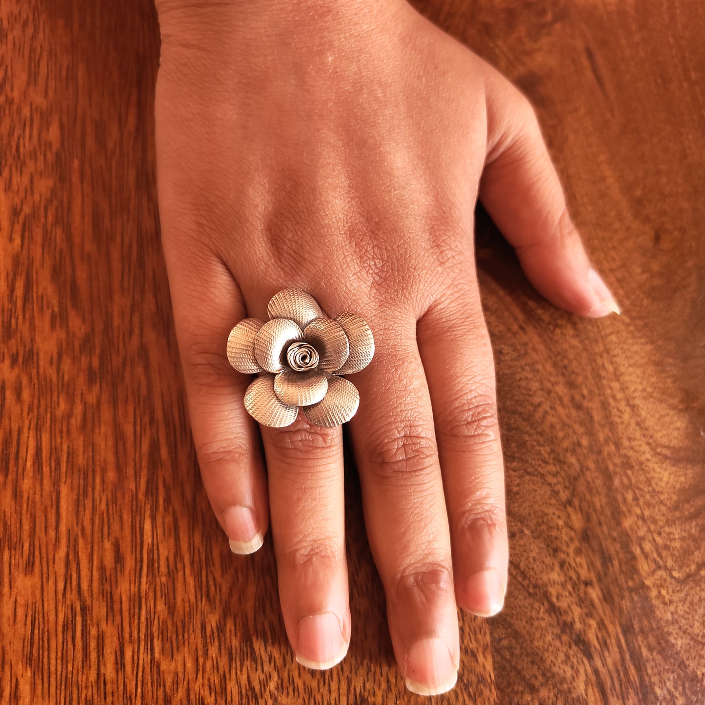 Statement 3D Rose Floral Ring with Texture