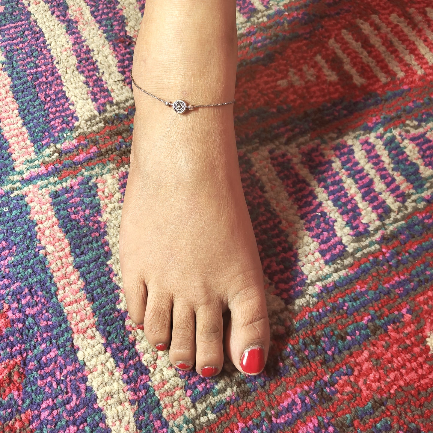 Women Anklet With Circular Silver Beads