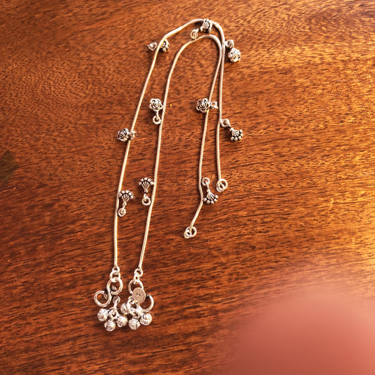 925 Silver Women Anklet With Circular Rose and Hangings