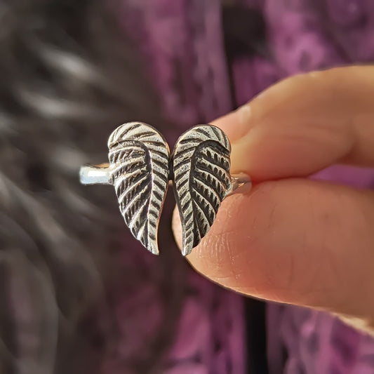 Oxidised Wing Ring With Texture