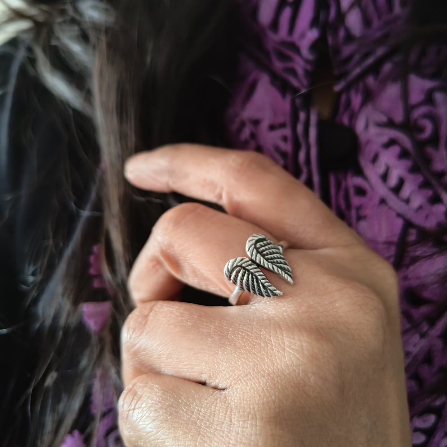 Oxidised Wing Ring With Texture