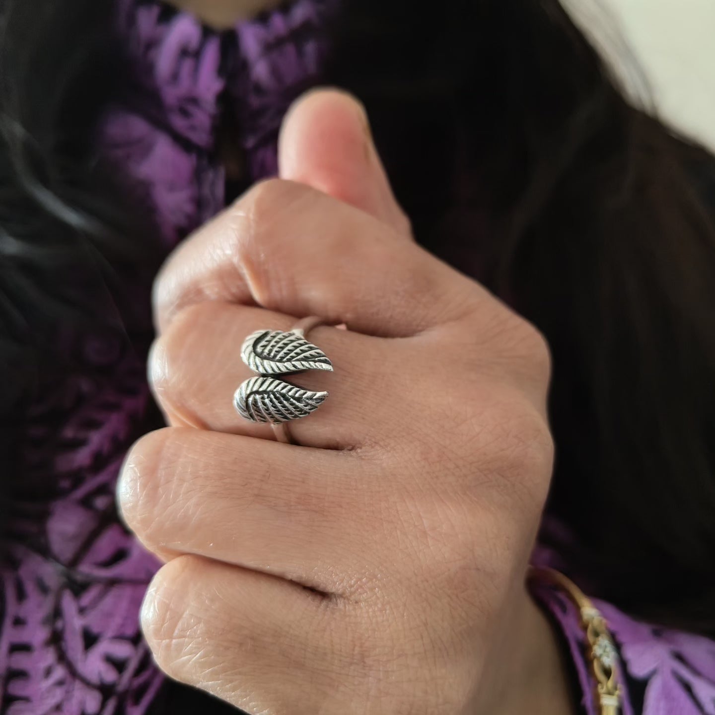 Oxidised Wing Ring With Texture